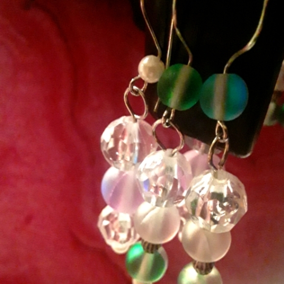 Set of Dangle Long Earrings Clear,Green and Pink Lot of 3, Earrings ♡ - Picture 9 of 12